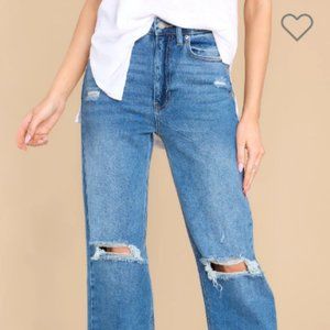 Medium Wash Distressed High Waist Straight Jeans